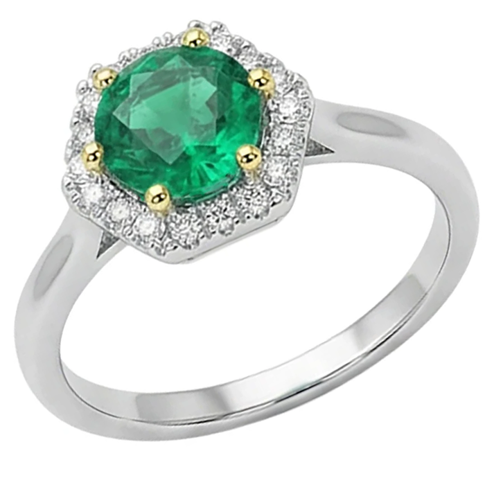 Colored Stone Ring Two-Tone 14K Gold with Fine Emerald – profile view