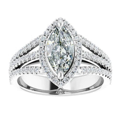 Halo Marquise Old Cut Real Diamond Ring Double Split Shank 6.50 Carats