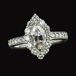 Halo Marquise Old Mine Cut Real Diamond Ring With Accents 4.25 Carats
