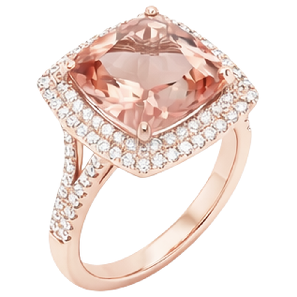 Halo Morganite 12.75 Carats Wedding Ring Prong Set Rose Gold 14K