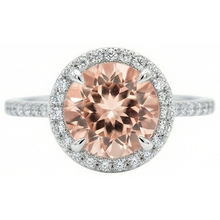 Halo Morganite And Natural Earth Mined Diamonds 15.50 Carats Ring White Gold 14K