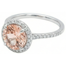 Halo Morganite And Natural Earth Mined Diamonds 15.50 Carats Ring White Gold 14K