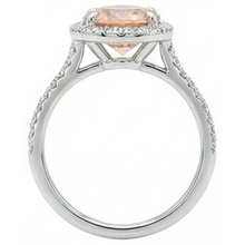 Halo Morganite And Natural Earth Mined Diamonds 15.50 Carats Ring White Gold 14K