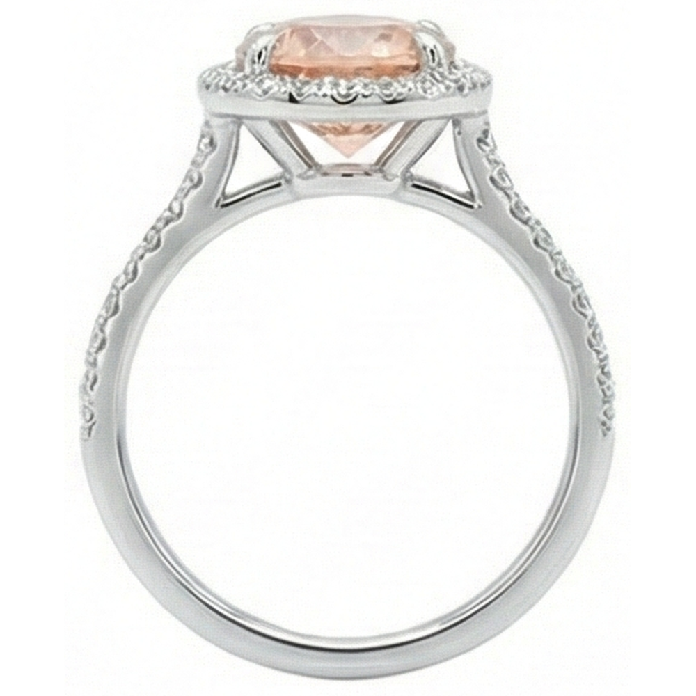 Halo Morganite And Natural Earth Mined Diamonds 15.50 Carats Ring White Gold 14K