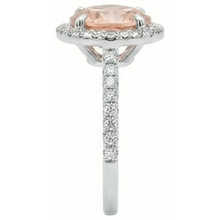 Halo Morganite And Natural Earth Mined Diamonds 15.50 Carats Ring White Gold 14K