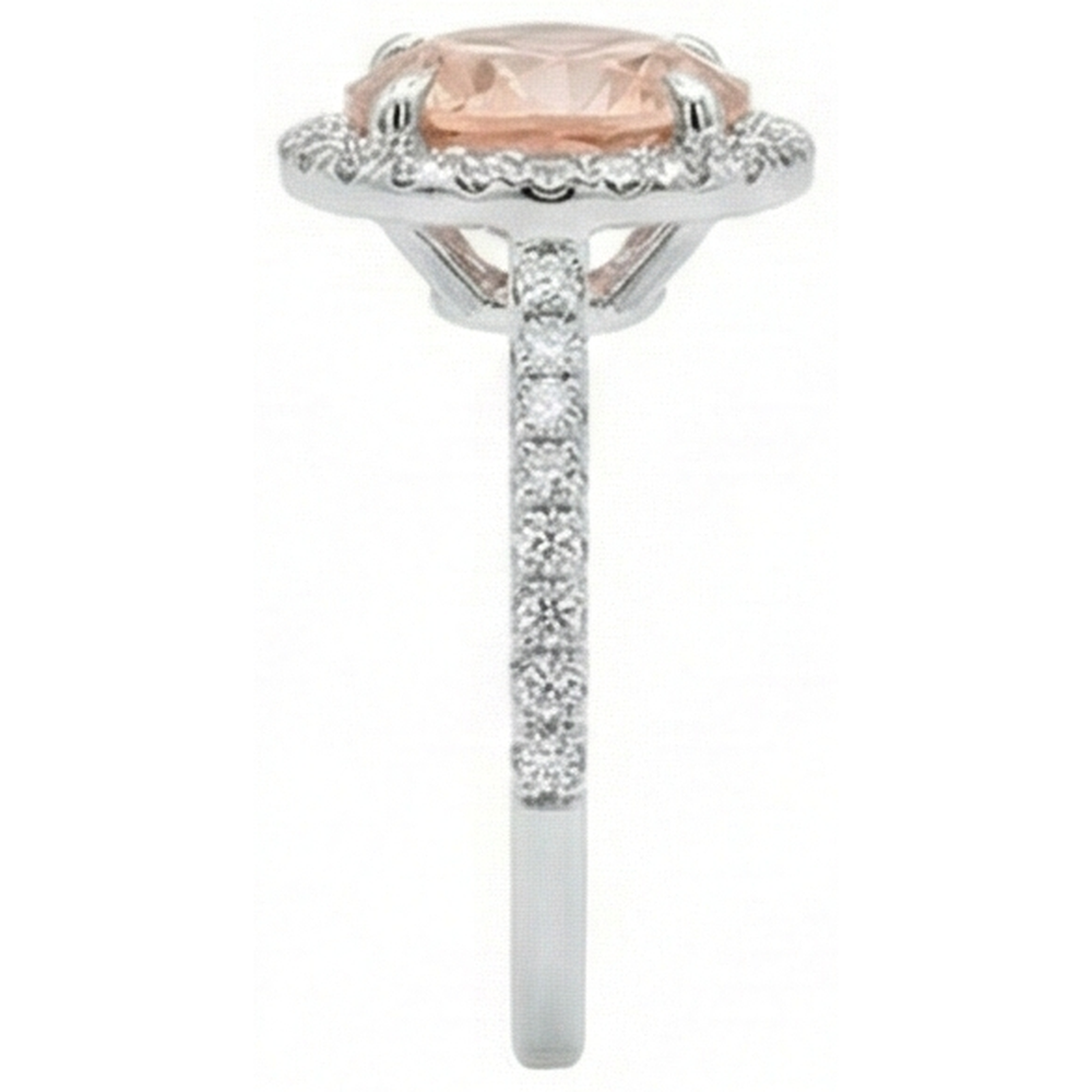 Halo Morganite And Natural Earth Mined Diamonds 15.50 Carats Ring White Gold 14K