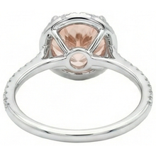 Halo Morganite And Natural Earth Mined Diamonds 15.50 Carats Ring White Gold 14K