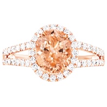Halo Morganite And Natural Earth Mined Diamonds 21 Ct Ring Rose Gold 14K