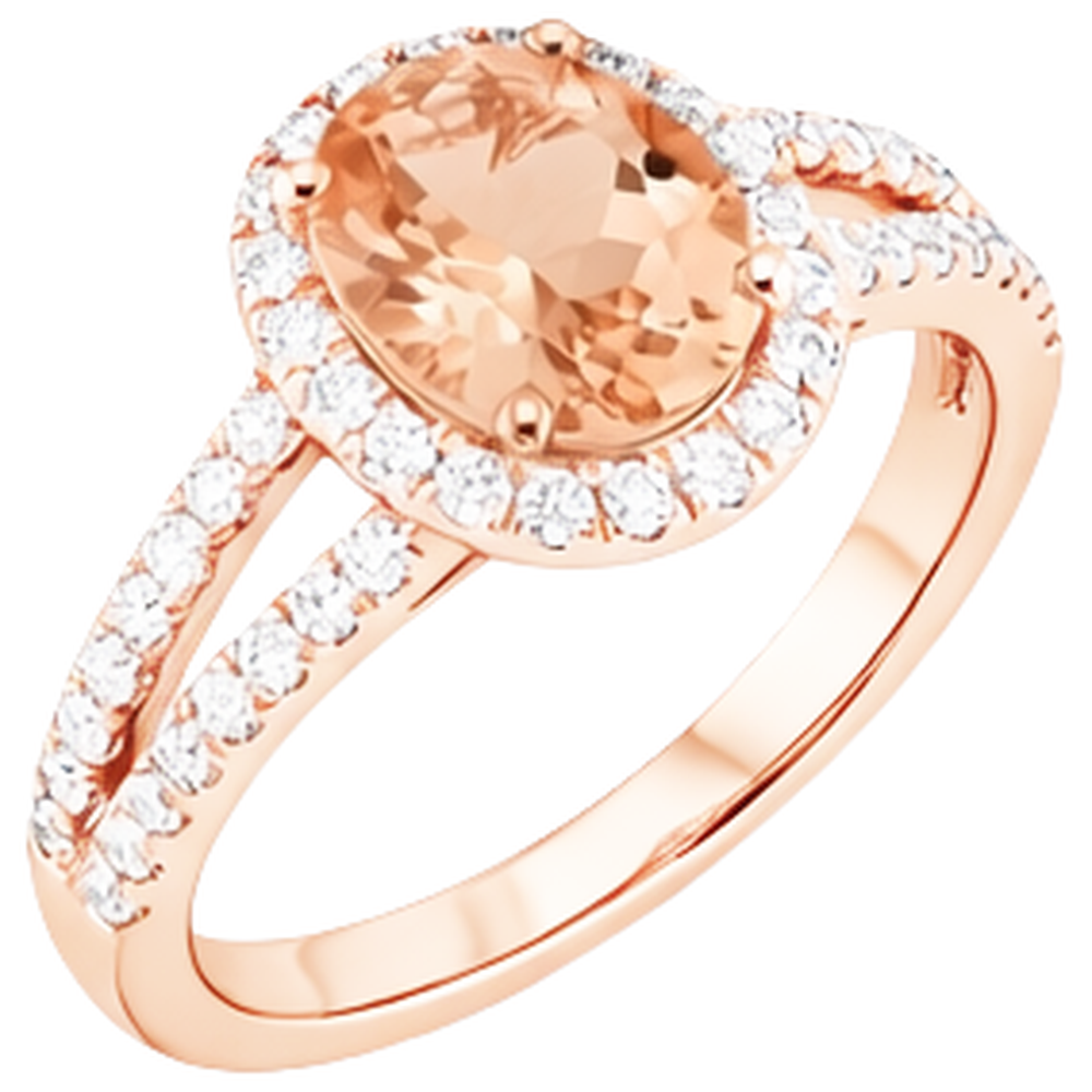 Halo Morganite And Natural Earth Mined Diamonds 21 Ct Ring Rose Gold 14K