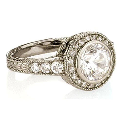 Halo Natural Diamond Engagement Ring Vintage Style 1.35 Carats