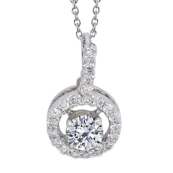 Halo Natural Diamond Necklace Women Round Cut Pendant 1.5 Ct 14K White Gold
