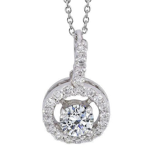 Halo Natural Diamond Necklace Women Round Cut Pendant 1.5 Ct 14K White Gold