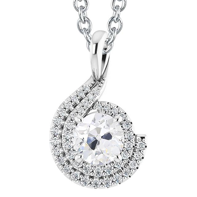 Halo Natural Diamond Pendant Old Cut 4.50 Carats Curved Style White Gold 14K