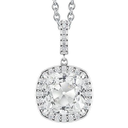 Halo Natural Earth Mined Diamond Pendant Round & Cushion Old Mine Cut 7.50 Carats