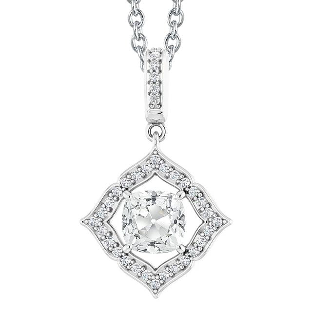 Halo Natural Diamond Pendant Slide With Chain Cushion Cut Old Cut 3.50 Carats