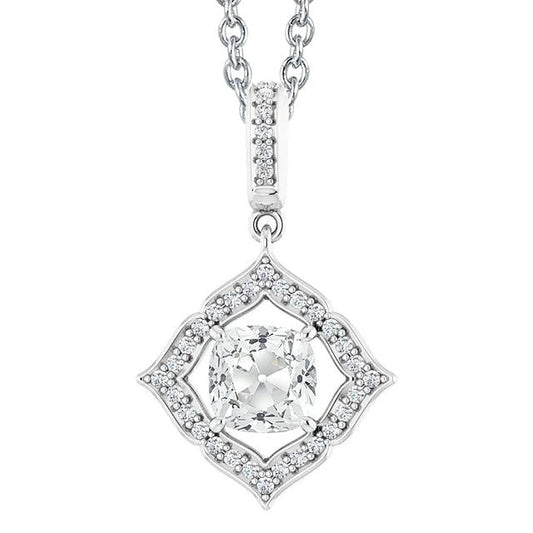 Halo Natural Diamond Pendant Slide With Chain Cushion Cut Old Cut 3.50 Carats