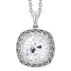 Halo Natural Earth Mined Diamond Pendant Vintage Style Old Mine Cut Jewellery 4.50 Carats