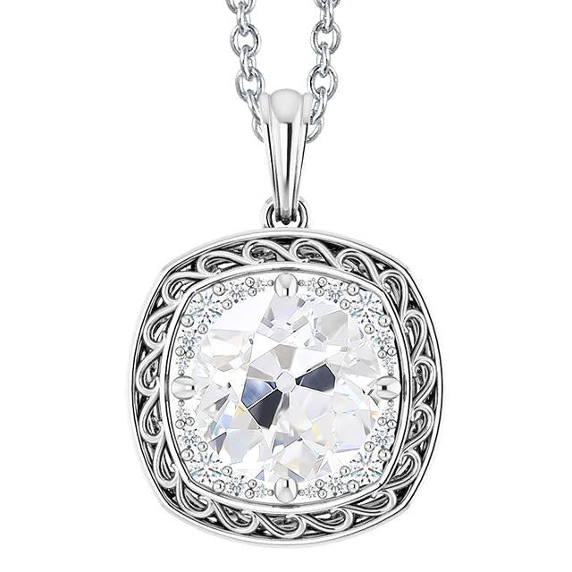 Halo Natural Diamond Pendant Vintage Style Old Mine Cut Jewelry 4.50 Carats