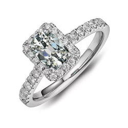 Halo Natural Diamond Ring With Accents Oval Old Mine Cut 4 Carats