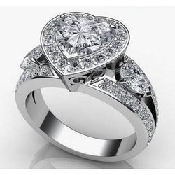 Halo Natural Diamond Three Stone Style Wedding Ring Gold 14K