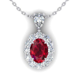 Halo Natural Eagle Claws Ruby Necklace With Pear & Round Diamonds