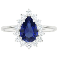 Halo Natural Earth Mined DIAMOND ( NOT LAB GROWN ) Ring Star Style Pear Sri Lankan Sapphire 2.25 Carats