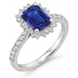 Halo Natural Earth Mined Diamond And Sapphire Engagement Ring