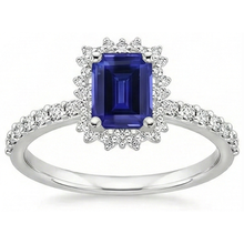 Halo Natural Earth Mined Diamond And Sapphire Engagement Ring