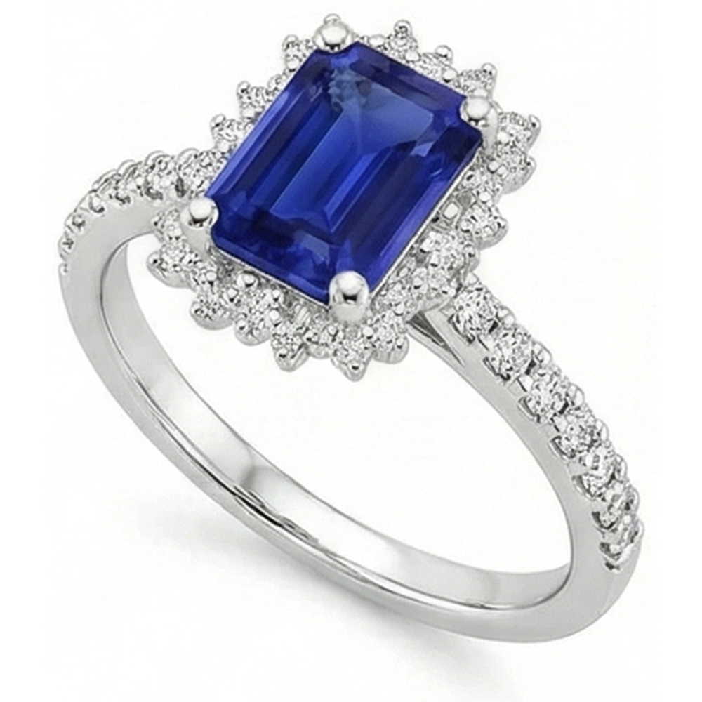 Halo Natural Earth Mined Diamond And Sapphire Engagement Ring