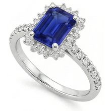 Halo Natural Earth Mined Diamond And Sapphire Engagement Ring