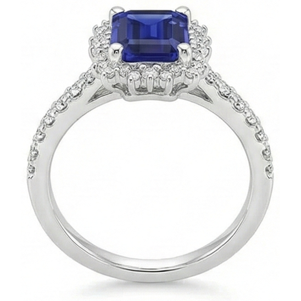 Halo Natural Earth Mined Diamond And Sapphire Engagement Ring