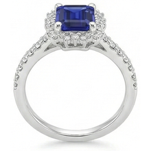 Halo Natural Earth Mined Diamond And Sapphire Engagement Ring