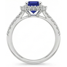 Halo Natural Earth Mined Diamond And Sapphire Engagement Ring
