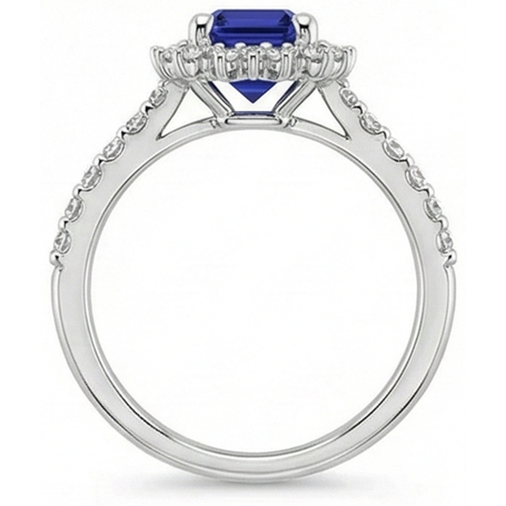 Halo Natural Earth Mined Diamond And Sapphire Engagement Ring