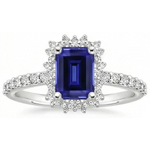 Halo Natural Earth Mined Diamond And Sapphire Engagement Ring