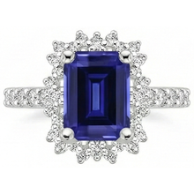 Halo Natural Earth Mined Diamond And Sapphire Engagement Ring
