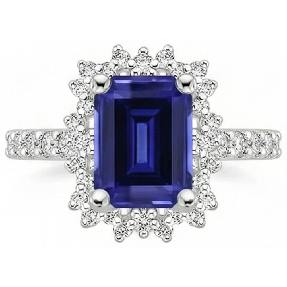 Halo Natural Earth Mined Diamond And Sapphire Engagement Ring