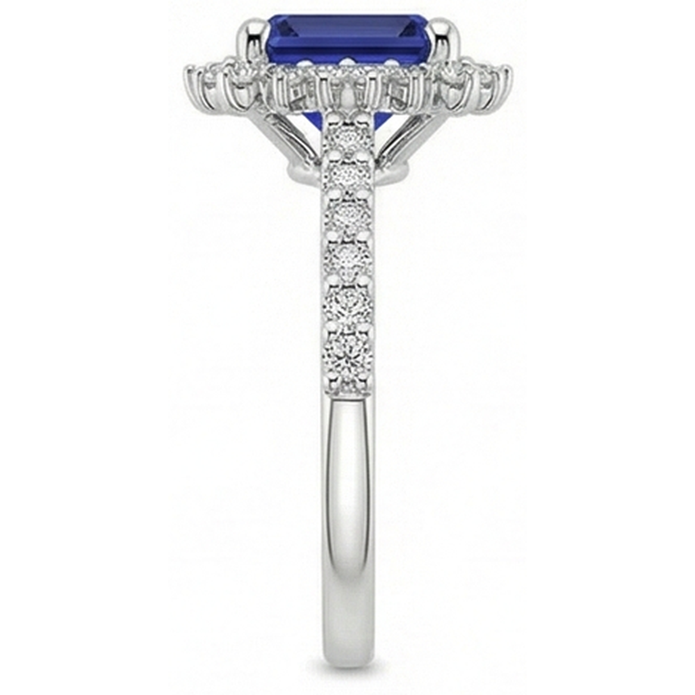 Halo Natural Earth Mined Diamond And Sapphire Engagement Ring