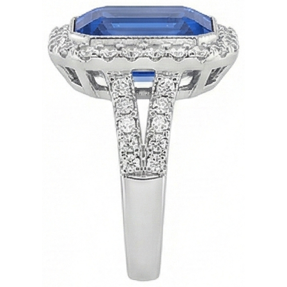 Halo Natural Earth Mined Diamond Bezel Set Emerald Blue Sapphire Engagement Ring 4 Carats