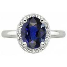 Halo Natural Earth Mined Diamond Blue Sapphire Engagement Ring 4 Carats White Gold 14K