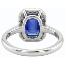 Halo Natural Earth Mined Diamond Blue Sapphire Ring Emerald Cut 3 Carats White Gold 14K