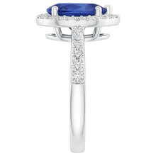 Halo Natural Earth Mined Diamond Blue Sapphire Teardrop Style Ring With Accents 5.50 Carat