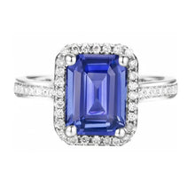 Halo Natural Earth Mined Diamond Blue Sapphire Wedding Ring Emerald Cut 3.50 Carats Gold