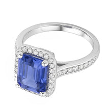 Halo Natural Earth Mined Diamond Blue Sapphire Wedding Ring Emerald Cut 3.50 Carats Gold