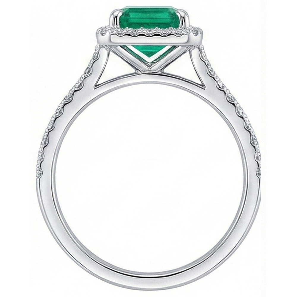Halo Natural Earth Mined Diamond Colombian Green Emerald Engagement Ring 3.55 Carats White Gold