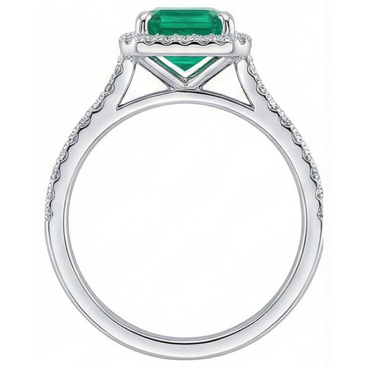 Halo Natural Earth Mined Diamond Colombian Green Emerald Engagement Ring 3.55 Carats White Gold