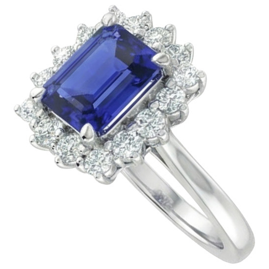 Halo Natural Earth Mined Diamond Emerald Ceylon Sapphire Engagement Ring 8.20 Carats