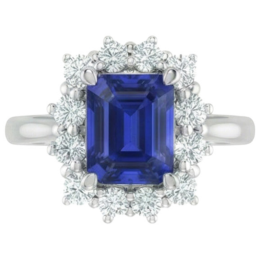 Halo Natural Earth Mined Diamond Emerald Ceylon Sapphire Engagement Ring 8.20 Carats