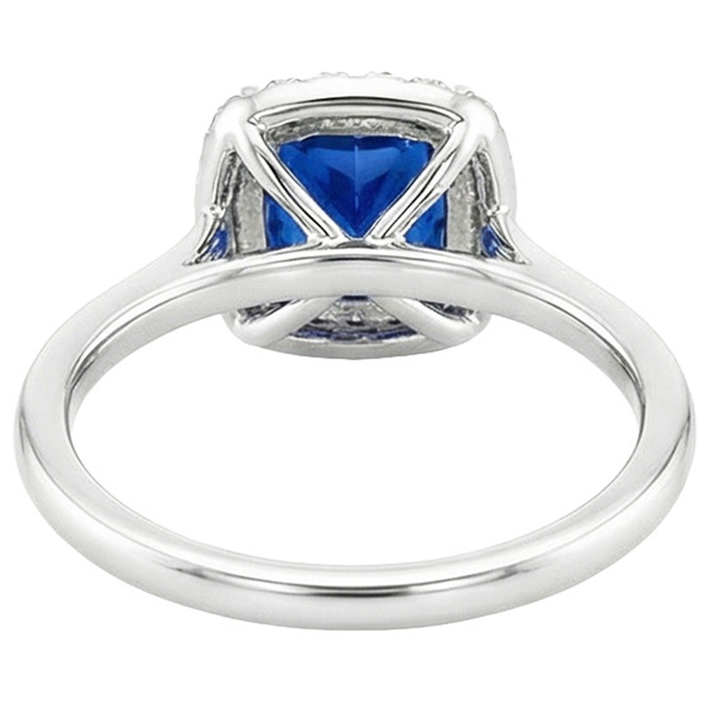 Halo Natural Earth Mined Diamond Engagement Ring Prong Set Blue Sapphire Gold 2.75 Carats