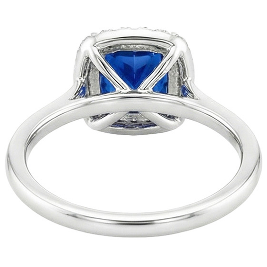 Halo Natural Earth Mined Diamond Engagement Ring Prong Set Blue Sapphire Gold 2.75 Carats